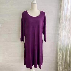 NWT Worthington - Dark Mulberry purple sweater dress 3/4 sleeves, 1X